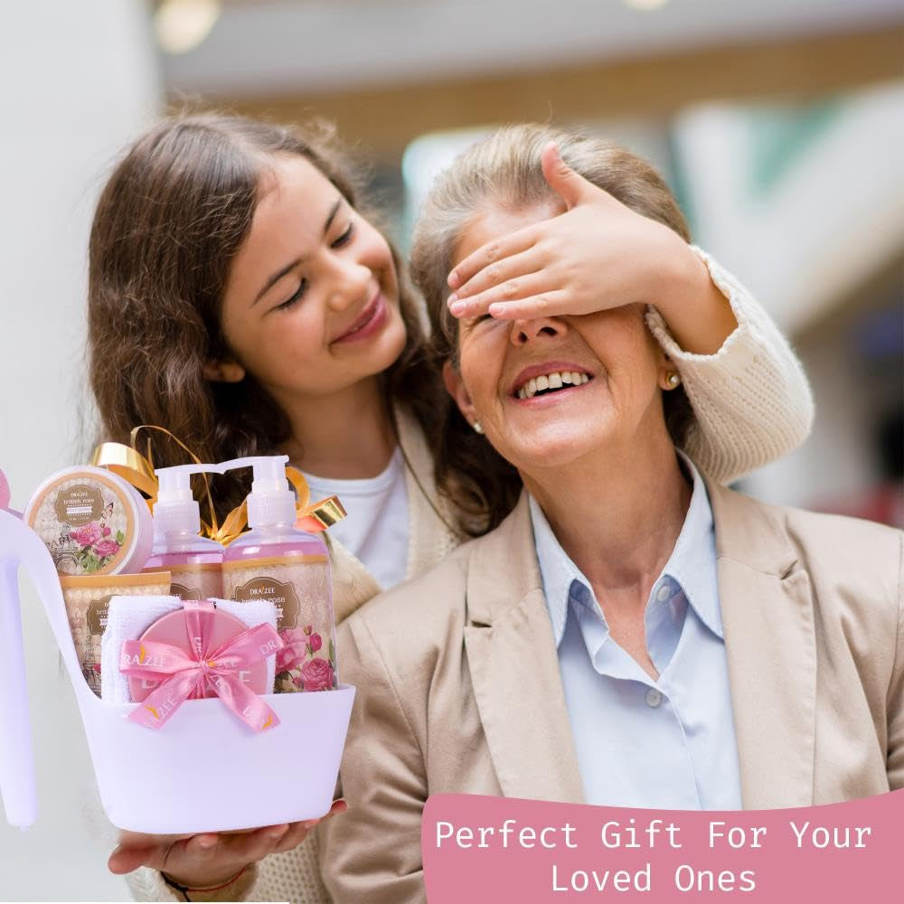 Mother’S Day Gift Baskets for Women, 8 Pc British Rose Spa Gift Set, Heel Shoe Bath Basket, Luxury Self Care Kit for Mom, Relaxing Bath and Body Set, Home Spa Gifts for Her by